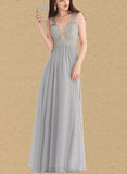 Olivia A-line V-Neck Floor-Length Chiffon Lace Evening Dress With Rhinestone UKP0021046