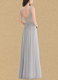 Olivia A-line V-Neck Floor-Length Chiffon Lace Evening Dress With Rhinestone UKP0021046