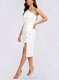 Reyna Sheath/Column One Shoulder Knee-Length Stretch Crepe Cocktail Dress With Ruffle UKP0021047