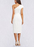 Reyna Sheath/Column One Shoulder Knee-Length Stretch Crepe Cocktail Dress With Ruffle UKP0021047