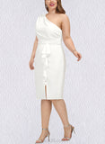 Reyna Sheath/Column One Shoulder Knee-Length Stretch Crepe Cocktail Dress With Ruffle UKP0021047