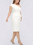 Reyna Sheath/Column One Shoulder Knee-Length Stretch Crepe Cocktail Dress With Ruffle UKP0021047