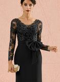 Sal Sheath/Column V-Neck Floor-Length Lace Stretch Crepe Evening Dress With Bow Sequins UKP0021051