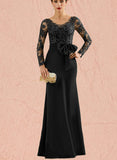 Sal Sheath/Column V-Neck Floor-Length Lace Stretch Crepe Evening Dress With Bow Sequins UKP0021051