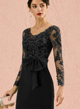 Sal Sheath/Column V-Neck Floor-Length Lace Stretch Crepe Evening Dress With Bow Sequins UKP0021051