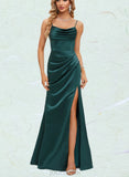 Kinsley Sheath/Column Cowl Floor-Length Satin Prom Dresses With Pleated UKP0021054