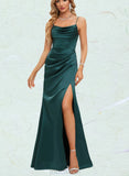 Kinsley Sheath/Column Cowl Floor-Length Satin Prom Dresses With Pleated UKP0021054