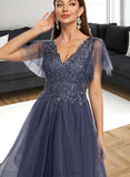 Litzy A-line V-Neck Asymmetrical Tulle Cocktail Dress With Sequins UKP0021056