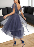 Litzy A-line V-Neck Asymmetrical Tulle Cocktail Dress With Sequins UKP0021056