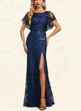 Rylie Trumpet/Mermaid Scoop Floor-Length Lace Sequin Evening Dress UKP0021058