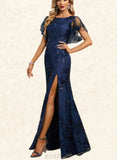 Rylie Trumpet/Mermaid Scoop Floor-Length Lace Sequin Evening Dress UKP0021058