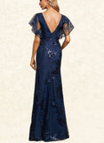 Rylie Trumpet/Mermaid Scoop Floor-Length Lace Sequin Evening Dress UKP0021058