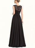 Gertrude A-line High Neck Floor-Length Chiffon Lace Evening Dress With Pleated UKP0021060