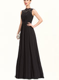 Gertrude A-line High Neck Floor-Length Chiffon Lace Evening Dress With Pleated UKP0021060