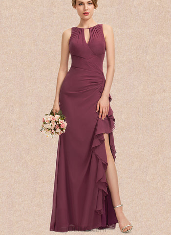 Gwen Sheath/Column Scoop Floor-Length Chiffon Evening Dress With Cascading Ruffles UKP0021062