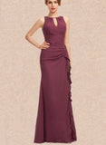 Gwen Sheath/Column Scoop Floor-Length Chiffon Evening Dress With Cascading Ruffles UKP0021062