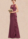 Gwen Sheath/Column Scoop Floor-Length Chiffon Evening Dress With Cascading Ruffles UKP0021062