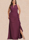 Gwen Sheath/Column Scoop Floor-Length Chiffon Evening Dress With Cascading Ruffles UKP0021062