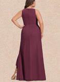 Gwen Sheath/Column Scoop Floor-Length Chiffon Evening Dress With Cascading Ruffles UKP0021062