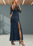 Jenna Sheath/Column Scoop Illusion Ankle-Length Lace Evening Dress With Sequins UKP0021064