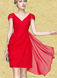 Jamya Sheath/Column V-Neck Knee-Length Chiffon Cocktail Dress With Cascading Ruffles Ruffle UKP0021069