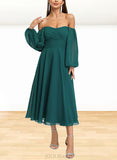 Nylah A-line Off the Shoulder Square Tea-Length Chiffon Cocktail Dress UKP0021073