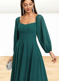 Nylah A-line Off the Shoulder Square Tea-Length Chiffon Cocktail Dress UKP0021073