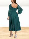 Nylah A-line Off the Shoulder Square Tea-Length Chiffon Cocktail Dress UKP0021073