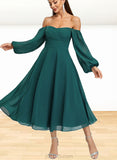 Nylah A-line Off the Shoulder Square Tea-Length Chiffon Cocktail Dress UKP0021073