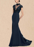 Saniyah Trumpet/Mermaid High Neck Illusion Sweep Train Chiffon Lace Evening Dress With Sequins UKP0021074