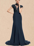 Saniyah Trumpet/Mermaid High Neck Illusion Sweep Train Chiffon Lace Evening Dress With Sequins UKP0021074