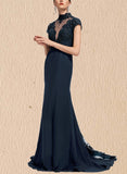 Saniyah Trumpet/Mermaid High Neck Illusion Sweep Train Chiffon Lace Evening Dress With Sequins UKP0021074