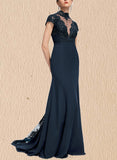 Saniyah Trumpet/Mermaid High Neck Illusion Sweep Train Chiffon Lace Evening Dress With Sequins UKP0021074