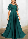 Maeve A-line Cowl Floor-Length Chiffon Evening Dress With Beading Pleated UKP0021076