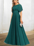 Maeve A-line Cowl Floor-Length Chiffon Evening Dress With Beading Pleated UKP0021076