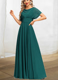 Maeve A-line Cowl Floor-Length Chiffon Evening Dress With Beading Pleated UKP0021076