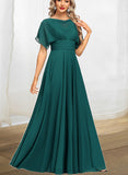 Maeve A-line Cowl Floor-Length Chiffon Evening Dress With Beading Pleated UKP0021076