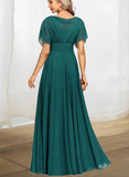 Maeve A-line Cowl Floor-Length Chiffon Evening Dress With Beading Pleated UKP0021076