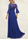 Alia A-line V-Neck Floor-Length Chiffon Lace Evening Dress With Sequins UKP0021079