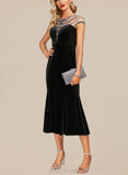 Nan Trumpet/Mermaid Scoop Tea-Length Velvet Evening Dress With Beading UKP0021080