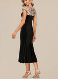 Nan Trumpet/Mermaid Scoop Tea-Length Velvet Evening Dress With Beading UKP0021080