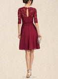 Carolina A-line Scoop Knee-Length Chiffon Lace Cocktail Dress With Beading UKP0021081