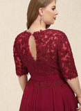 Carolina A-line Scoop Knee-Length Chiffon Lace Cocktail Dress With Beading UKP0021081