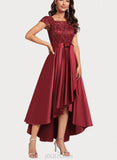 Amy A-line Square Asymmetrical Lace Satin Cocktail Dress With Bow Sequins UKP0021082