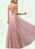 Elliana Ball-Gown/Princess V-Neck Floor-Length Tulle Prom Dresses With Sequins UKP0021085