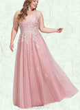 Elliana Ball-Gown/Princess V-Neck Floor-Length Tulle Prom Dresses With Sequins UKP0021085