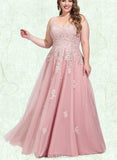 Elliana Ball-Gown/Princess V-Neck Floor-Length Tulle Prom Dresses With Sequins UKP0021085