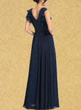 Bethany A-line V-Neck Floor-Length Chiffon Evening Dress With Pleated UKP0021086