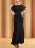 Dania A-line Scoop Ankle-Length Chiffon Evening Dress With Beading Pleated UKP0021088