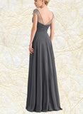 Jan A-line V-Neck Floor-Length Chiffon Evening Dress With Beading Pleated Sequins UKP0021089